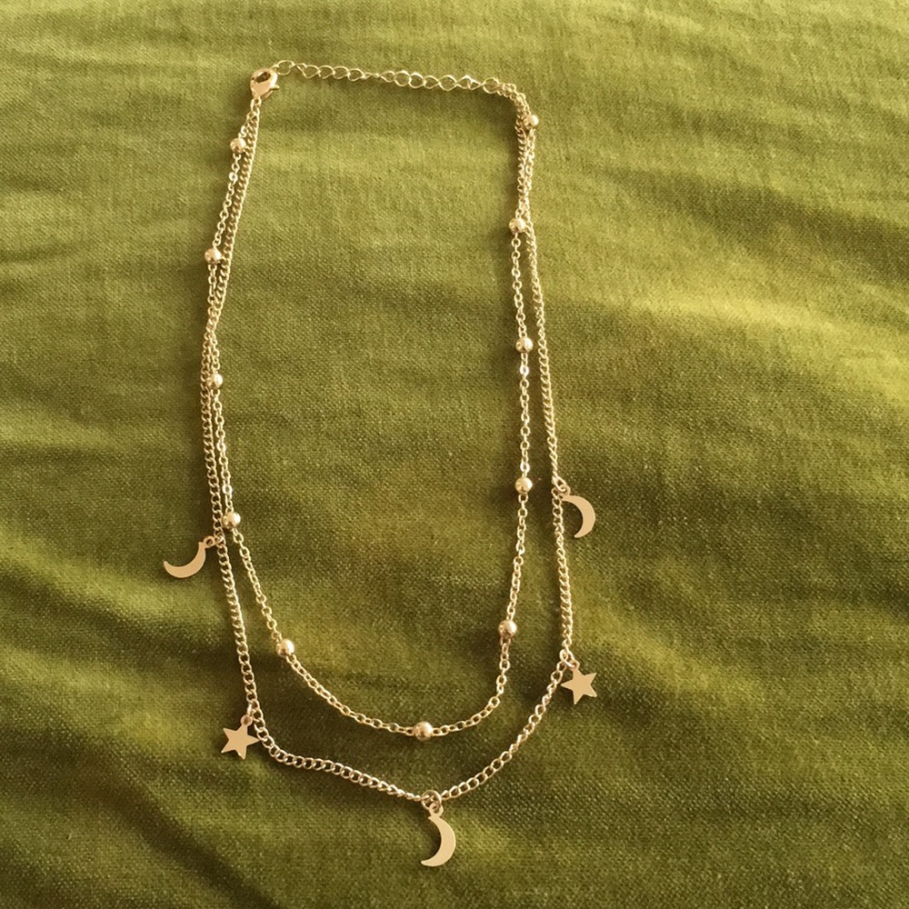 Double layer Gold Moon & Stars choker necklace
